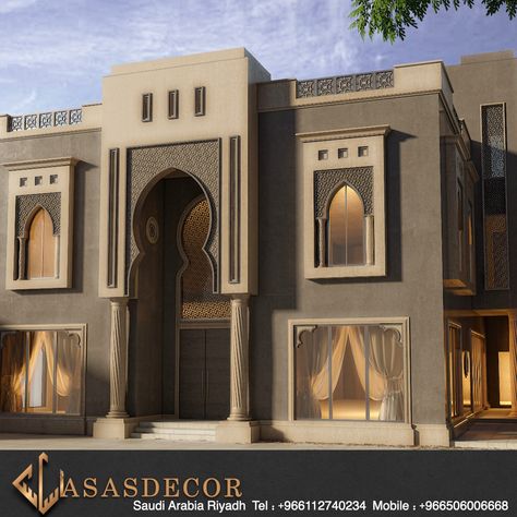 Salmani Architecture, Islamic Architecture House, Mosque Design Islamic Architecture, Villa Exterior Design, Castle House Design, Building Front Designs, Classic Facade, Narrow House Designs, House Architecture Styles