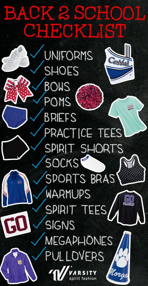 Back to School Checklist for your cheer or dance team! Missing anything? It's time to call your local Varsity rep who will save the day! Get ready for football season with #VarsityStyle! Cheerleading Tips, Cheer Backpack, Cheer Hacks, Cheer Tryouts, High School Cheerleading, Cheerleading Cheers, Varsity Cheer, School Cheerleading, Billy Kid