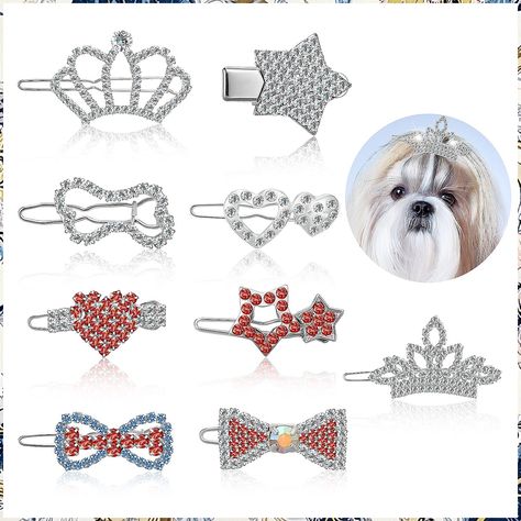 9 Pieces Dog Tiara Crown Hair Clips Pet Crystal Rhinestone Barrette Clips for Dog Puppy Ear Crown Clips Clear Doggie Crown Cl Dog Hair Accessories, Diamond White Clip-on Wedding Jewelry, Dog Claw Clip, Dog Hair Clips, Pet Hair Resin, Crown Hair Clip, 1st Birthday Hats, Crown Hat, Kids Bow Ties