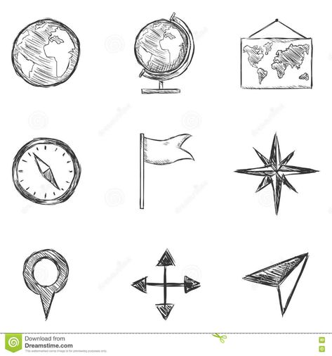 Illustration about Vector Set of Isolated Sketch Geography and Navigation Icons. Illustration of doodle, pictogram, lines - 77248861 Geography Icon Aesthetic, History Drawings Aesthetic, Geography Doodle Art, History Doodles Easy, Project For Geography, Map Doodle Simple, Geography Aesthetic Drawing, History Related Drawings, Doodles For History