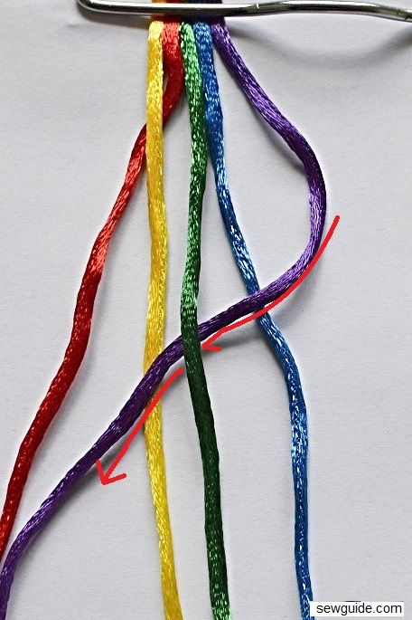 Easy way to make 5-STRAND BRAID with thread or yarn - Sew Guide Braid With Thread, Braids With Thread, Yarn Ribbon And Thread, Five Strand Braids, 5 Strand Braids, 4 Strand Braids, Ribbon Braids, Yarn Braids, Types Of Braids