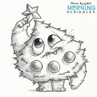 Morning Scribbles, Christmas Drawing Ideas, Chris Ryniak, Christmas Cards Drawing, Xmas Drawing, Cute Monsters Drawings, Monster Drawing, Tree Sketches, Card Drawing