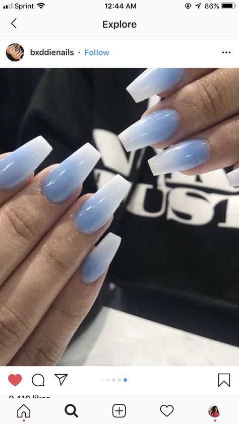 Blue And White Ombre Nails, Baby Blue Acrylic Nails, Dance Nails, Blue Ombre Nails, Blue And White Nails, Unghie Sfumate, Baby Blue Nails, Long Acrylic Nail Designs, Blue Acrylic Nails