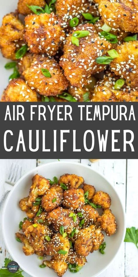 Baked Tempura, Air Fryer Tempura, Teriyaki Cauliflower, Tempura Cauliflower, Deep Fried Cauliflower, Tempura Vegetables, Tempura Recipe, Cauliflower Dishes, Cauliflower Bites