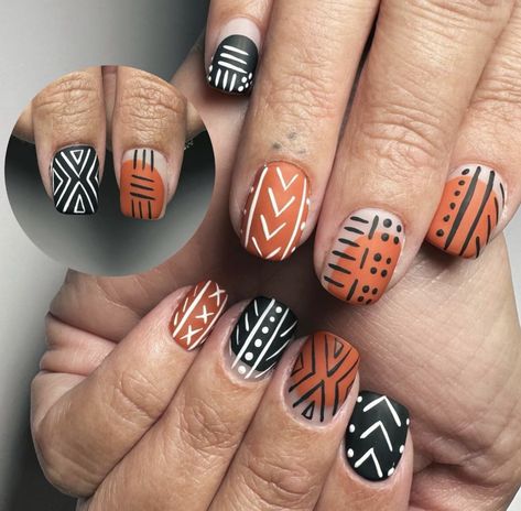 Mayan Nail Art, Africa Inspired Nails, Native Nail Designs, Native American Nails, Summer Boho Nails, Boho Spring Nails, Southwest Nails, Boho Western Nails, Camping Nails