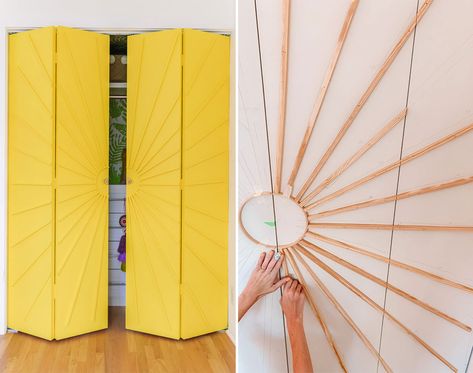 Mid Century Doors, Diy Mid Century Modern, Sunburst Clock, Diy Mid Century, Frankie Magazine, Bifold Closet Doors, Wardrobe Knob, Laundry Room Doors, Door Crafts