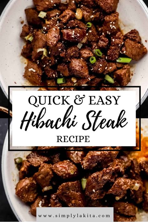 Hibachi Steak is juicy, tender, and flavorful pieces of sirloin steak. It's made with a few ingredients including a tasty marinade, making it a quick and easy recipe that's perfect for a delicious weeknight-friendly dinner at home. simplylakita.com #hibachisteak Sirloin Recipes, Sirloin Tip Steak, Hibachi Steak, Hibachi Recipes, Sirloin Steak Recipes, Brunch Bread, Sirloin Steak, Dinner At Home, Marinade Recipes