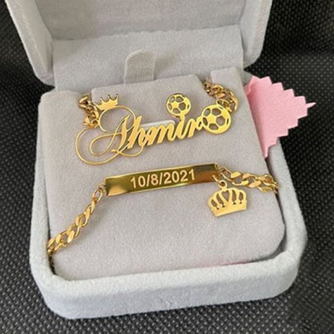 Customize Jewelry, Crown Bracelet, Expensive Jewelry Luxury, Necklace Name, Cute Couple Gifts, Sports Jewelry, Personalized Football, Jewelry Accessories Ideas, Baby Jewelry