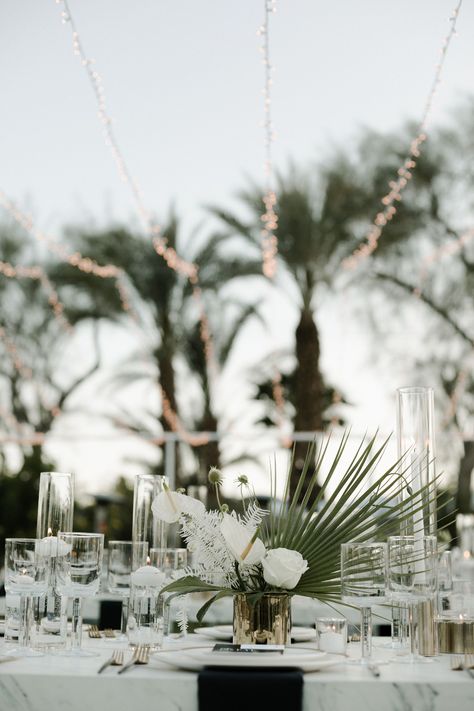 White Gold Green Wedding, Gold Green Wedding, Rose Gold Cutlery, Aruba Weddings, Marble Cake Stand, Beach Wedding White, Palm Wedding, Destination Wedding Decor, Beach Wedding Flowers