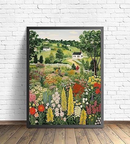 Amazon.com: Country Garden Poster Art Print, Scenery Landscape American Folk Art, Naive Artwork PIcture Painting Decor for Bedroom, Bathroom, Living room. (Country Garden, 11x14 inches (Unframed)) : Home & Kitchen Cottage Core Prints, American Folk Art Painting, Living Room Country, Room Country, Garden Poster, Picture Painting, Scenery Landscape, Painting Decor, American Folk Art