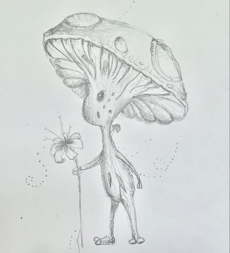 Crazy Creatures Drawing, Trippy Fairy Drawing, Mythical Creatures Art Sketch, Mushroom Person Drawing, Fantasy Drawings Easy, Mushrooms Drawing, Hippie Drawing, Disney Character Drawings, Arte Aesthetic