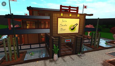 Bloxburg Restaurant Layout, Restaurant Bloxburg, Bloxburg Restaurant, Sushi Cafe, Restaurant Layout, Japanese Town, Sushi At Home, Tiny House Layout, Jimin Pictures