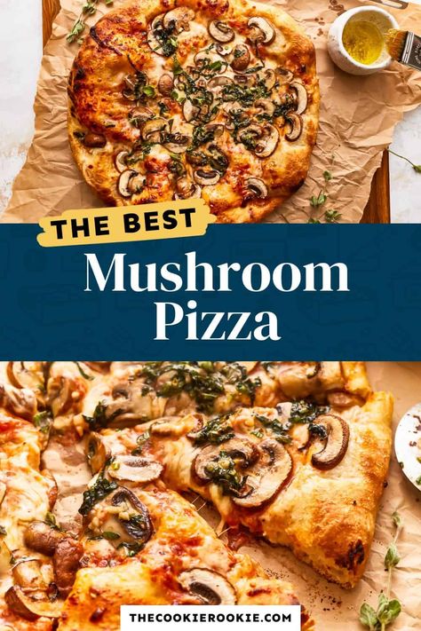 Mushroom Pizza Recipe - The Cookie Rookie® Meaty Mushrooms, Mushroom Pizza Recipes, Beef Recipe Instant Pot, Comfort Pasta, Crockpot Appetizers, The Cookie Rookie, Mushroom Pizza, Cookie Rookie, Marinara Sauce Homemade