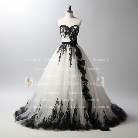 Gothic Wedding Dress Black And White, Black And White Wedding Dresses, Non Traditional Wedding Dresses, Black Princess Dress, Wedding Dresses Fairytale, Goth Wedding Dresses, Black Gothic Dress, Medieval Wedding Dress, Black Wedding Gowns