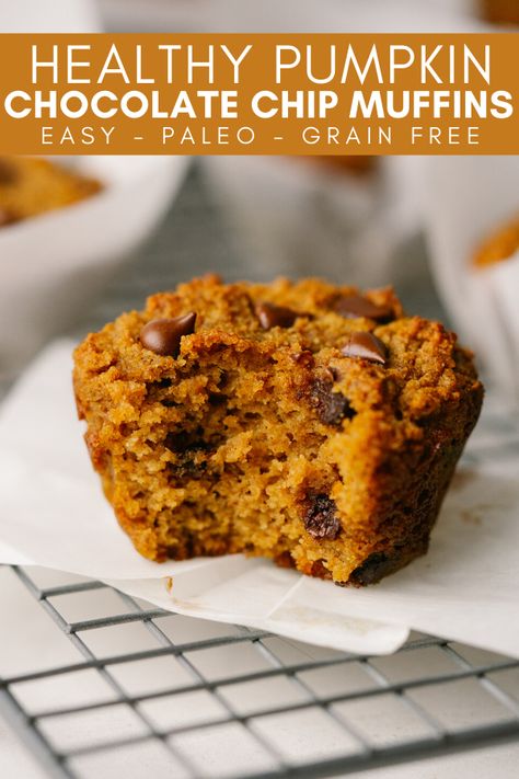 Make these Healthy Pumpkin Chocolate Chip Muffins for the perfect fall treat. They are delicious gluten free pumpkin spice muffins that are made extra sweet with a few chocolate chips. Healthy Pumpkin Chocolate Chip Muffins, Almond Flour Pumpkin Muffins, Paleo Pumpkin Muffins, Gluten Free Pumpkin Muffins, Pumpkin Muffin Recipes, Pumpkin Chocolate Chip Muffins, Paleo Pumpkin, Pumpkin Chocolate Chip, Gluten Free Muffins