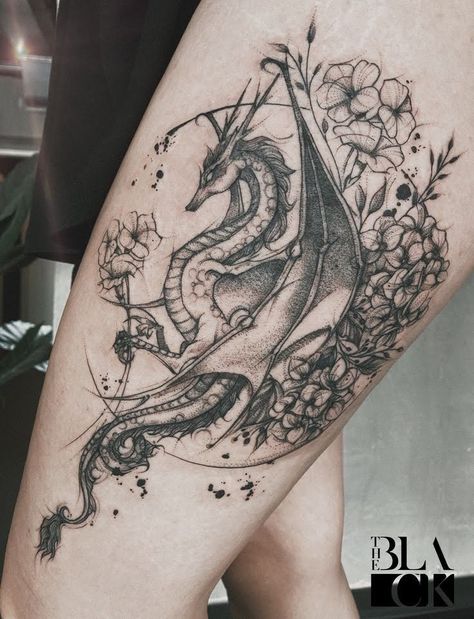 Bookish Tattoos, Dragon Tattoo Art, Dragon Sleeve Tattoos, Dragon Tattoo For Women, Blackout Tattoo, Fantasy Tattoos, Hip Tattoos Women, Stylist Tattoos, Dragon Tattoo Designs