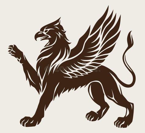 Griffin tattoo. Standing griffin with lifted paw. Stencil, symbol of the gryphon , #affiliate, #Standing, #griffin, #Griffin, #tattoo, #lifted #ad Gryphon Tattoo, Griffin Drawing, Paw Stencil, Griffin Tattoo, Griffin Logo, Persian Tattoo, Window Laptop, Sticker For Car, Mythical Animal