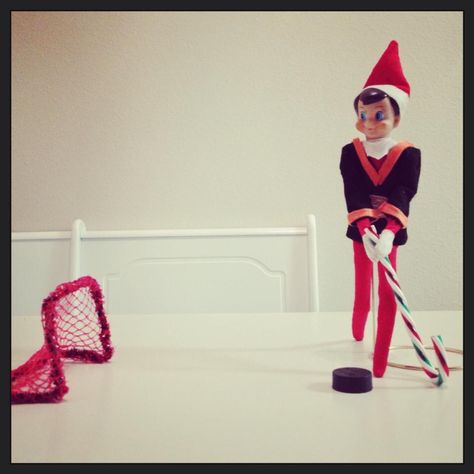 Elf on the shelf - anaheim Ducks hockey Ice Ideas, Anaheim Ducks Hockey, Ducks Hockey, Elf On Shelf, Elf Decorations, Awesome Elf On The Shelf Ideas, Wake Ideas, Elf Activities, Elf Fun