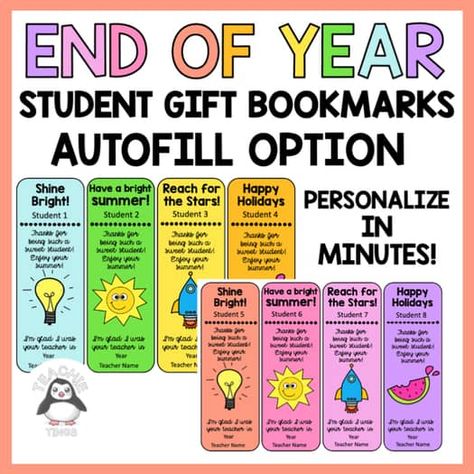 End of Year Student Bookmarks AUTOFILL - Summer Theme *DOLLAR THEMES* Birthday Chart Classroom, Student Bookmarks, Summer Books, Bookmark Gifts, Summer Theme, Teacher Name, Happy Summer, End Of Year, Fun Summer