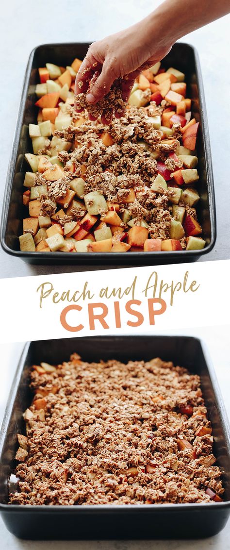 Healthy Peach Crisp, Peach And Apple, Peach Crisp Recipe, Healthy Apple Crisp, Gluten Free Apple Crisp, Bbq Desserts, Peach Crumble, Apple Crisp Easy, Peach Crisp