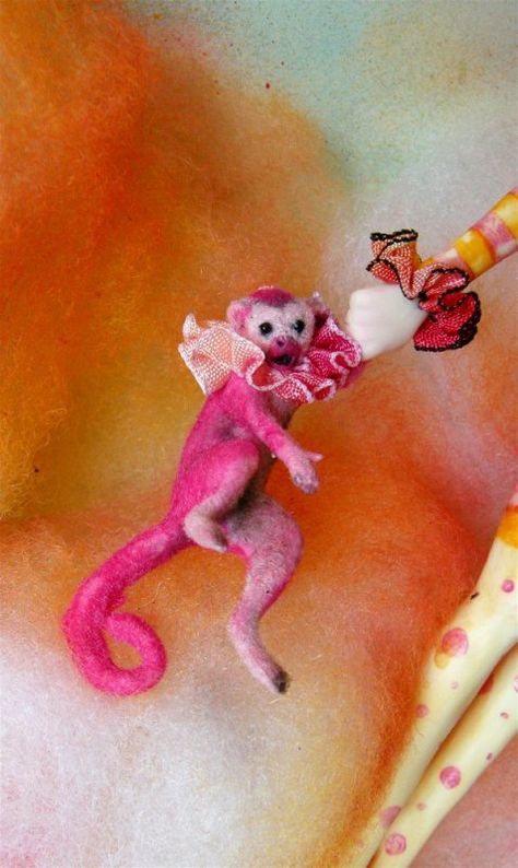 Come Fly w/Me - a Circus Girl, Her Monkey & a Balloon Altered Art, Circus, Dinosaur Stuffed Animal, Balloons, Dolls, Animals, Art