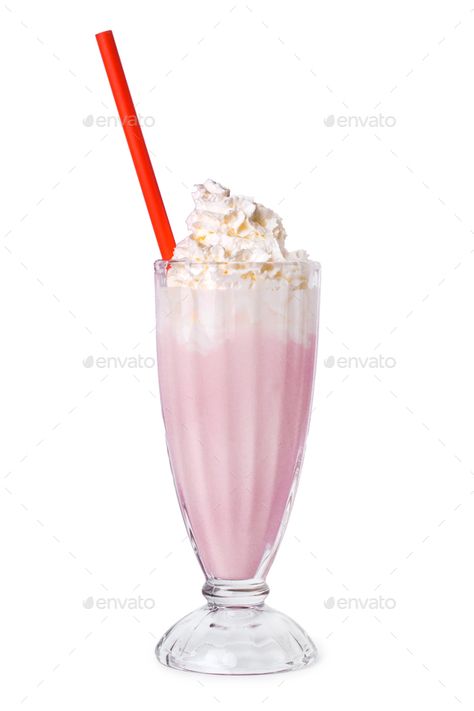 Milkshake on the table by Racool-Studio. Delicious strawberry milkshake on a white background #Sponsored #Racool, #Studio, #Milkshake, #table Milkshake White Background, Strawberry Milkshake, Ideas Creative, Display Ideas, Photo Displays, The Table, Martini, White Background, Vanilla