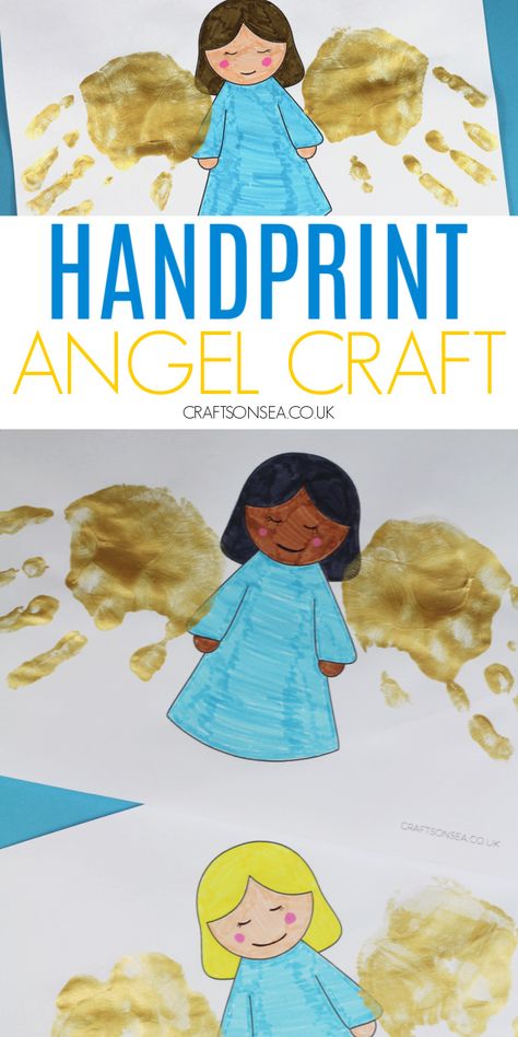 Handprint Angel Craft for Kids (FREE Template) Angel Template Free Printable Crafts, Kids Angel Craft, Angels Crafts For Kids, Christmas Angel Crafts For Preschoolers, Handprint Angel, Angel Crafts For Kids, December Preschool, Room Crafts, King Craft