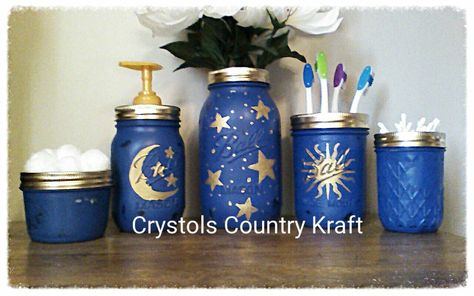 Sun Bathroom, Celestial Bathroom, Gold Bathroom Set, Bathroom Themes, Tip Jars, Kitchen Decor Themes, Moon Decor, Gold Bathroom, Bathroom Items