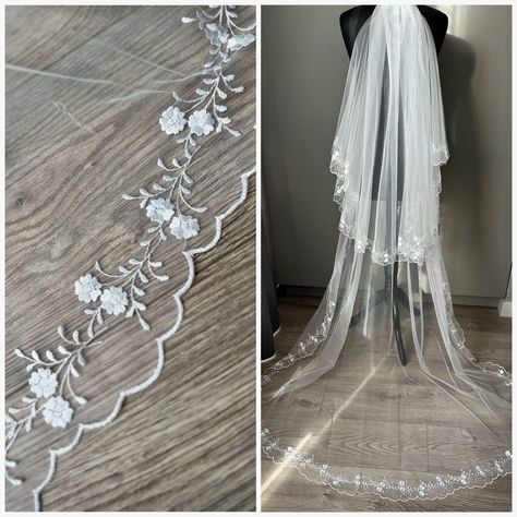 Double Layer Veil Bridal, Double Layer Veil, Boho Veil, Boho Wedding Veil, Boho Veils, Veil Cathedral, Floral Veil, Veil Lace, Lace Veil