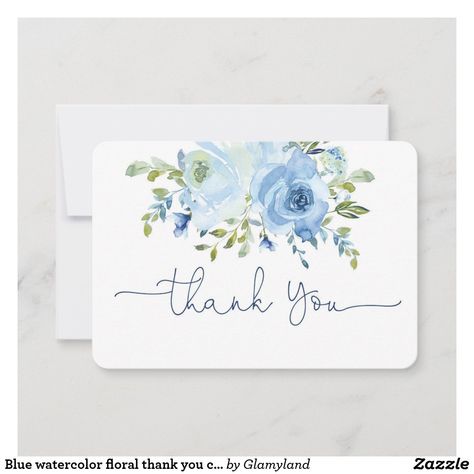 Diy Watercolor Cards, Baseball Baby Shower Theme, Blue Watercolor Floral, Watercolor Birthday Cards, Cards Watercolor, Watercolor Flowers Tutorial, Thank You Card Design, Custom Thank You Cards, Christmas Card Art