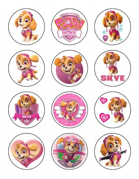 Skye Paw Patrol Cake Topper, Skye Cake Topper, Skye Paw Patrol Cake, Pink Paw Patrol, Skye Paw Patrol Party, Paper Cupcake Toppers, Sky Paw Patrol, Imprimibles Paw Patrol, Paw Patrol Cupcakes