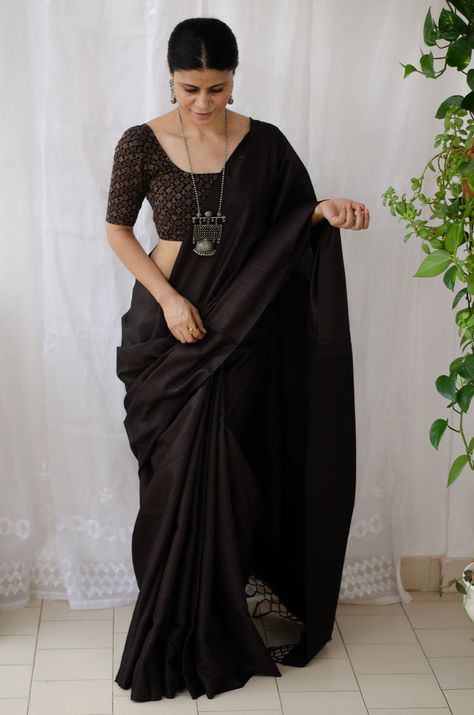 Collections – Chakori Ethnic Official Saree, Photoshoot Simple, Chakori Ethnic, Mysterious Style, Black Cotton Saree, Modern Sarees, Saree Jacket, Formal Saree, Cotton Saree Blouse Designs