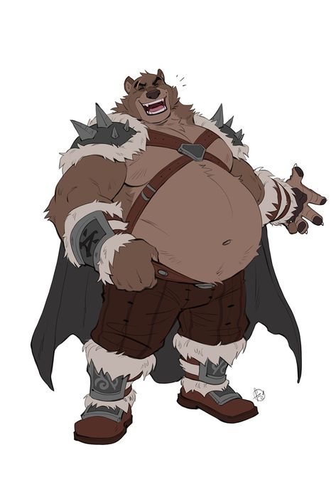 Bear Man Art, Chubby Character Design Male, Fat Body Reference, Fat Reference, Fat Character Design, Bear Fursona, Anthropomorphic Bear, Chubby Guy Drawing, Barbarian Character Design Male