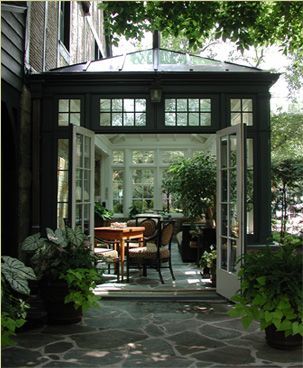 love the "beams" in the walls- gives it character. Also love how the doors open onto patio!! Someday!!! Conservatory Kitchen Ideas, Conservatory Kitchen, Conservatory Design, Glass Extension, Enclosed Patio, Outdoor Rooms, Glass House, Design Case, Garden Room