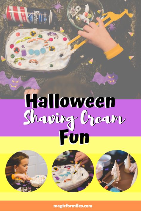 Barbasol Shaving Cream: Easy Hidden Mickey Halloween Fun! An easy way to create a project that will keep your kiddo busy for a while and create an engaging sensory, visual motor and fine motor experience. With a little hidden mickey magic of course! #shavingcream #shavingcreamfun #halloweenfun #halloweencraft #halloweenprojectdiy #shavingcreampainting #shavingcreamactivities Barbasol Shaving Cream, Homemade Moon Sand, Toddler Skills, Shaving Cream Painting, Sensory Exploration, Water Games For Kids, Mickey Halloween, Hidden Mickey, Summer Fun List