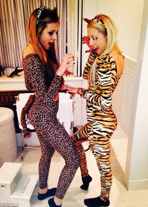 Princess Maria Olympia - The fun-loving teen (right, with a friend) dressed as a tiger for Halloween ... Jungle Outfit Costumes, Sorority Halloween Costumes, Sorority Halloween, Themes Sorority, Outfit With Tights, Jungle Outfit, Best Friend Costumes, Cute Halloween Outfits, Angel Halloween Costumes