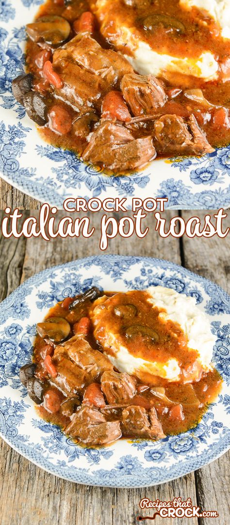 This Crock Pot Italian Pot Roast is a fantastic all day slow cooker recipe. It is simple to throw together in the morning and results in a tender fall apart roast with an incredible flavor! Crock Pot Italian, Italian Pot Roast, Mississippi Roast, Crockpot Roast, Slow Cooker Recipe, Roast Recipe, Pot Roast Recipes, Crockpot Dishes, Crock Pot Slow Cooker