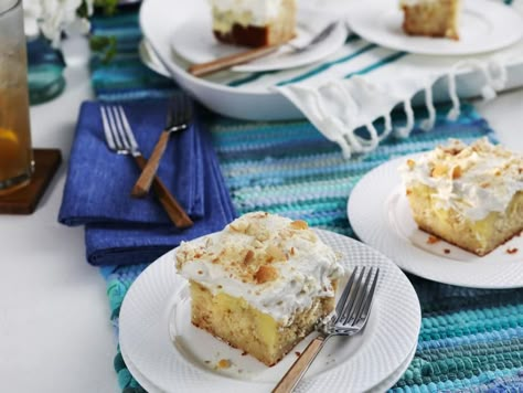 Banana Pudding Poke Cake Recipe | Kardea Brown | Food Network Banana Poke Cake, Banana Sheet Cakes, Kardea Brown, Banana Pudding Poke Cake, Pudding Poke Cake, Poke Cake Recipes, Poke Cakes, Special Desserts, Poke Cake