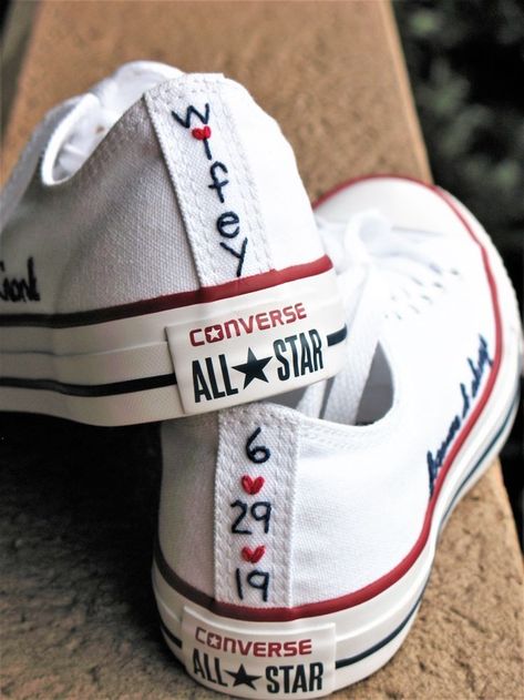 Converse Wedding, Converse Wedding Shoes, Embroidered Converse, Wedding Converse, Wedding Sneakers, Future Wedding Plans, Dream Wedding Ideas Dresses, White Converse, Cute Wedding Ideas