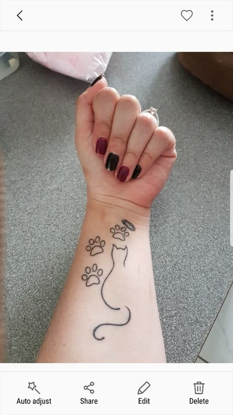 Cat Tribute Tattoo Ideas, Cats Memorial Tattoo, Cat Memory Tattoo Simple, Kitty Memorial Tattoo, Tattoos For Passed Cats, Tattoo Ideas For Cats That Have Passed, Cat Memorial Tattoo Ideas, Cat Tattoos Memorial, Memorial Cat Tattoos