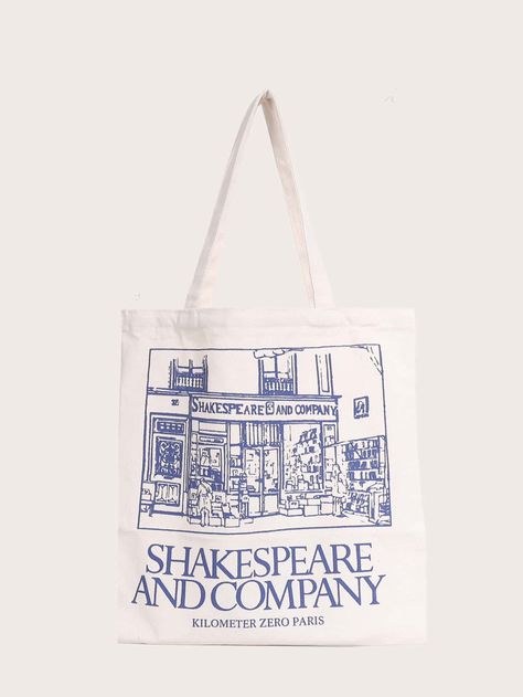 Handpainted Tote Bags, Pretty Tote Bags, Canvas Bag Design, Shakespeare And Company, Free Tote, Recycle Bag, Silk Screen Printing, 로고 디자인, Shopper Bag