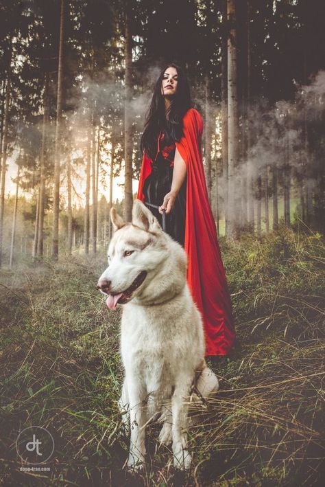 Red Riding Hood Photography, Wolf Art Fantasy, Red Riding Hood Wolf, Red Ridding Hood, Photo Halloween, Wolves And Women, Fantasy Wolf, Wolf Photos, Dog Photoshoot