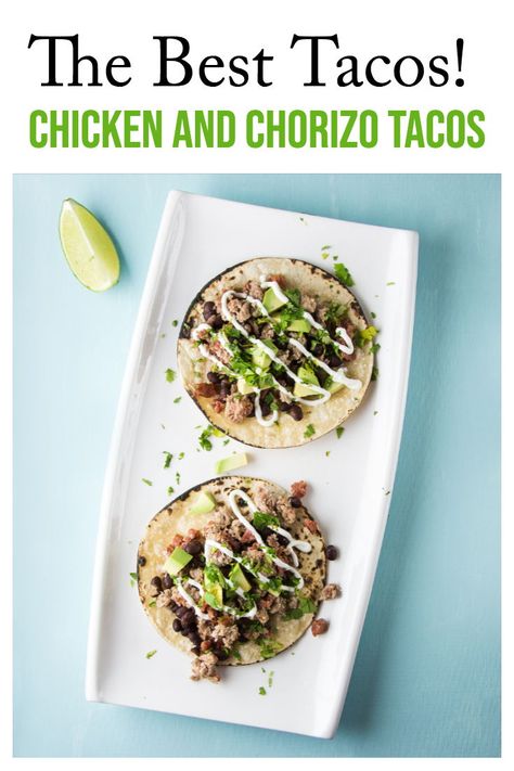 Chicken and Chorizo Tacos - these are the best tacos!!  Ground chicken and chorizo make an amazing combination.  Everyone loves these! Easy Tacos, Healthy Taco Recipes, Healthy Pork Recipes, Chorizo Tacos, Chicken And Chorizo, Donna Hay Recipes, Pork Casserole, Best Pork Recipe, Beef Tacos Recipes