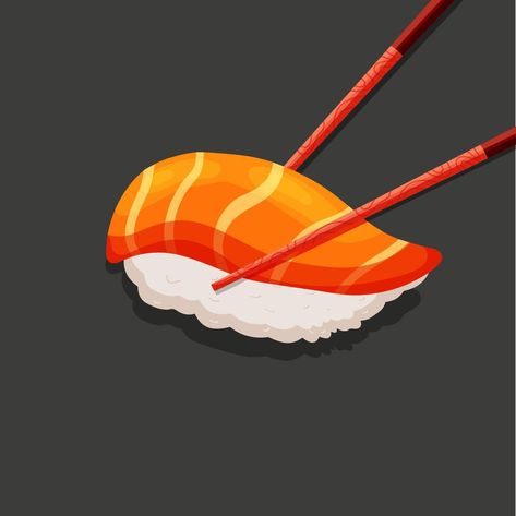 nigiri, sushi, rolla con salmón en palillos. delicias asiáticas de dibujos animados Nigiri Sushi