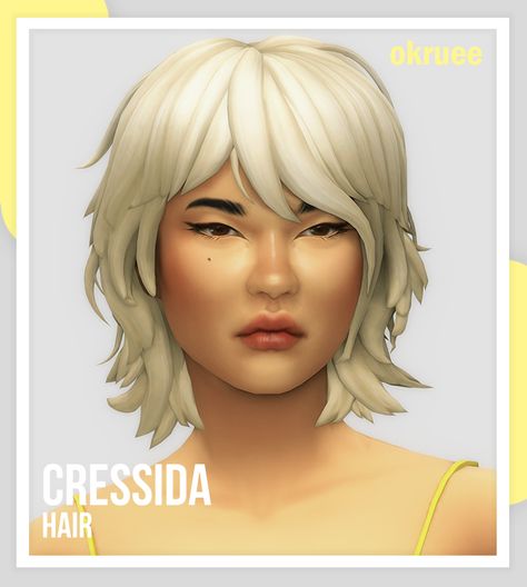 cressida hair | okruee on Patreon Sims 4 Cc Hair Shag, Short Hair Female Sims 4 Cc, Sims 4 Cc Coats Female, Sims 4 Shaggy Hair, Sims 4 Hair Cc Female Short, Short Hair Sims 4 Cc Maxis Match, Sims 4 Cc Hair Short Female, Sims 4 Cc Mm Hair, Sims 4 Wolf Cut Hair Cc