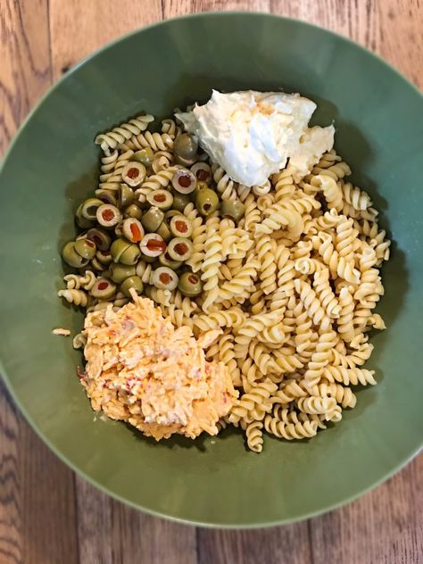 Pimento Cheese Pasta Salad, Murica Party, Olive Pasta Salad, Olive Pasta, Pregnancy Cravings, Pimento Cheese, Cheese Pasta, Tasty Bites, Cheese Crackers