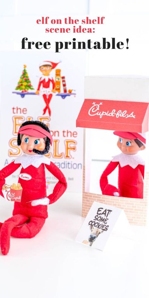 If your kids love Chick-Fil-A- here's a cute Elf on the Shelf scene idea to set up during Elf on the Shelf season. You can print the free template for this idea on the blog! #elfontheshelf Elf On The Shelf Diy, Elf Printables Free, Elf On Shelf Printables, Elf Letters Printable, Elf Printables, Kindness Elves, Chicken Restaurant, Elf Yourself, Elf Letters