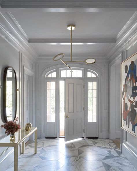 Studio DB on Instagram: “And we’re out... leaving the cold for somewhere colder! In the meantime.... our custom marble floor in the entry of our Riverside house…” Collins Interiors, Foyer Flooring, Entryway Flooring, Stylish Dining Room, Floor Tile Design, Marble Flooring, Foyer Decorating, Foyer Design, White Floors