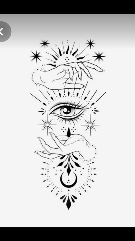 Evil Eye Tattoo Stencil, Leg Tattoos Women Stencil, Leg Tattoo Stencils For Women, Female Energy Tattoo, Celestial Tattoos, Energy Tattoo, Tats Ideas, Cute Thigh Tattoos, Celestial Tattoo