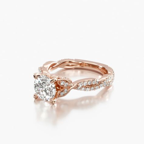 14K Rose Gold Twisted Pavé Leaf Engagement Ring-17838r14 Rose Gold And Silver Wedding Ring, Rosegold Engagement Rings, Christian Engagement Ring, Vintage Diamond Wedding Rings, Womens Engagement Rings Unique, Disney Rings Engagement, Wedding Rings Engagement Rose Gold, Vintage Floral Engagement Ring, Engaement Rings